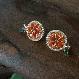 Orange and Green Crystal Earrings